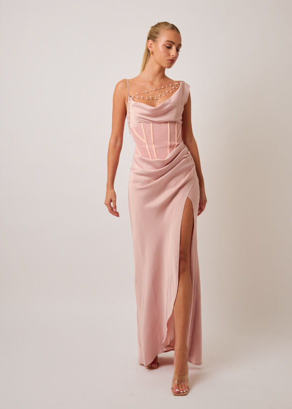 Pearl Draped Maxi Dress